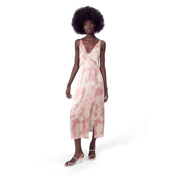 Zara Pink Tie Dye Knot Slip Dress Sz M - Picture 1 of 9
